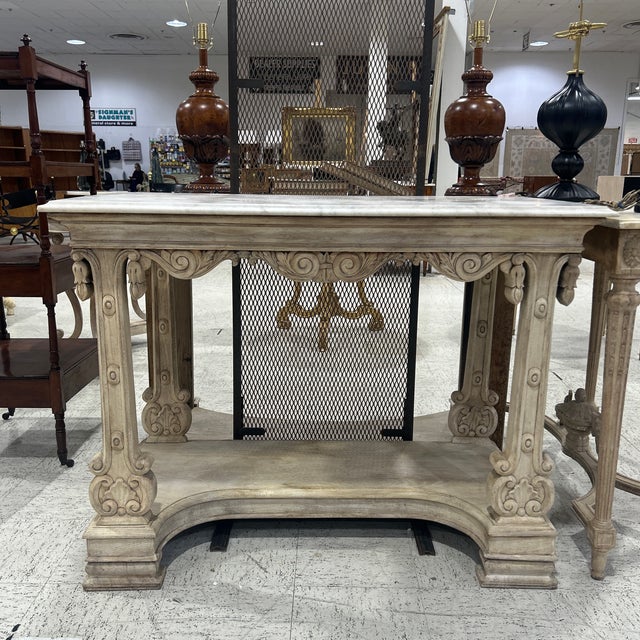 Beige 1920s Empire Bleached Carved Marble Top Console For Sale - Image 8 of 9