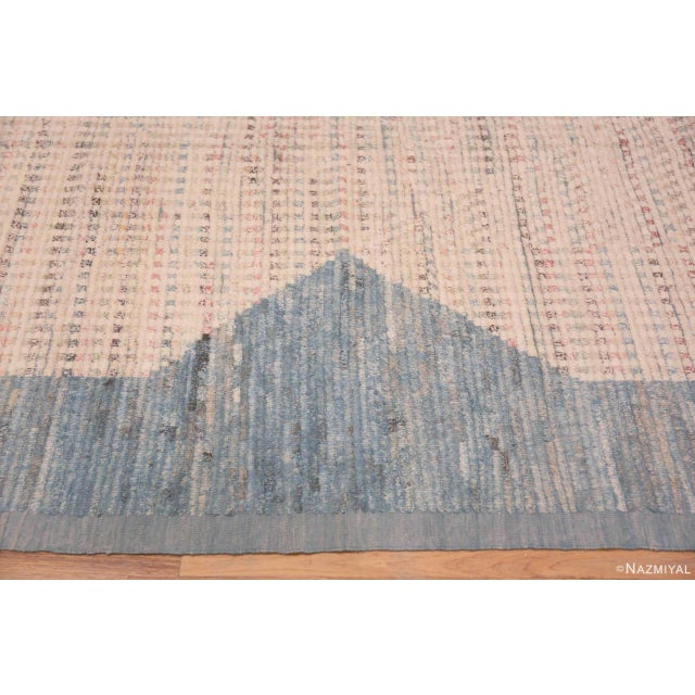 Light Blue And Ivory Background With Soft Rustic Tribal Pattern Modern Rug For Sale In New York - Image 6 of 8