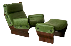 Set of Canada Leather Armchair and Ottoman by Osvaldo Borsani