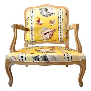 Vintage Beverly Interiors Coastal Shell Print Accent Chair For Sale