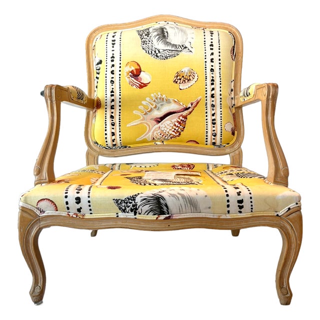Vintage Beverly Interiors Coastal Shell Print Accent Chair For Sale