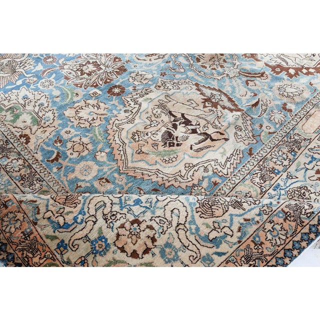 Early 20th Century Antique Persian Tabriz Botanic Blue Handwoven Wool Rug For Sale - Image 5 of 8