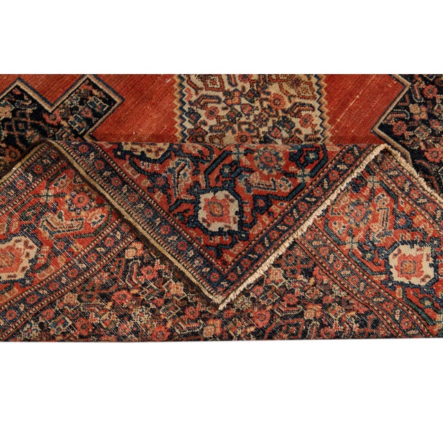 Early 20th Century Orange Antique Senneh Handmade Wool Rug For Sale - Image 5 of 13