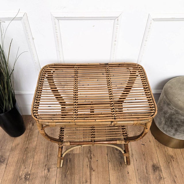 Brown Italian Bamboo Rattan Side Table by Tito Agnoli, 1960s For Sale - Image 8 of 10