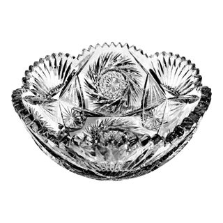 Early 20th Century American Brilliant Period Cut Crystal Glass Bowl 9" Diameter For Sale