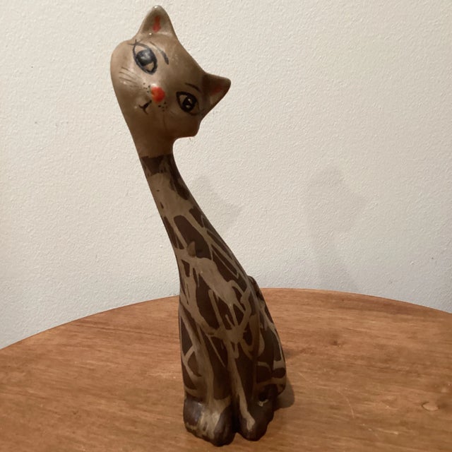 Ceramic Vintage Pair of Italian Long Neck Ceramic Cat Figurines For Sale - Image 7 of 12