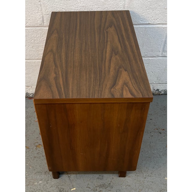 Mid-Century Modern Walnut Cabinet Nightstand With Cane Doors For Sale - Image 9 of 13