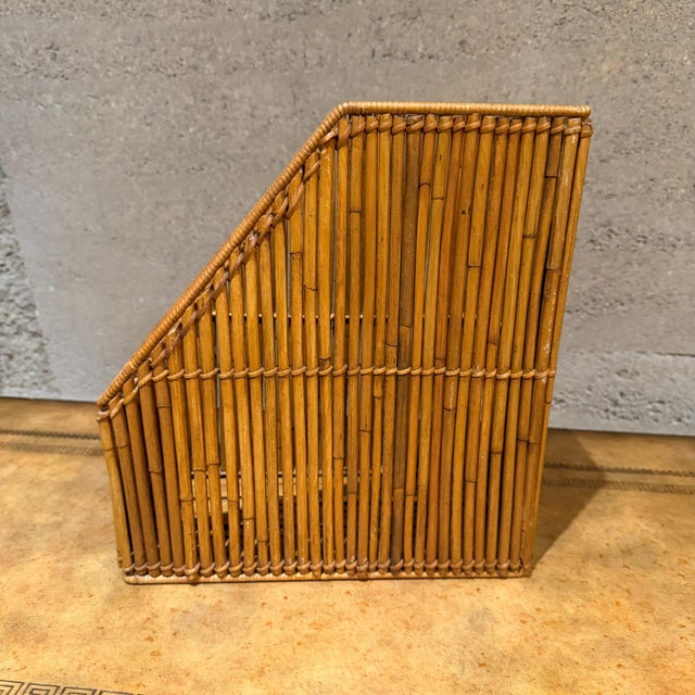 For your consideration a vintage-style burnt bamboo and rattan desk organizer, often marketed as a magazine holder or...