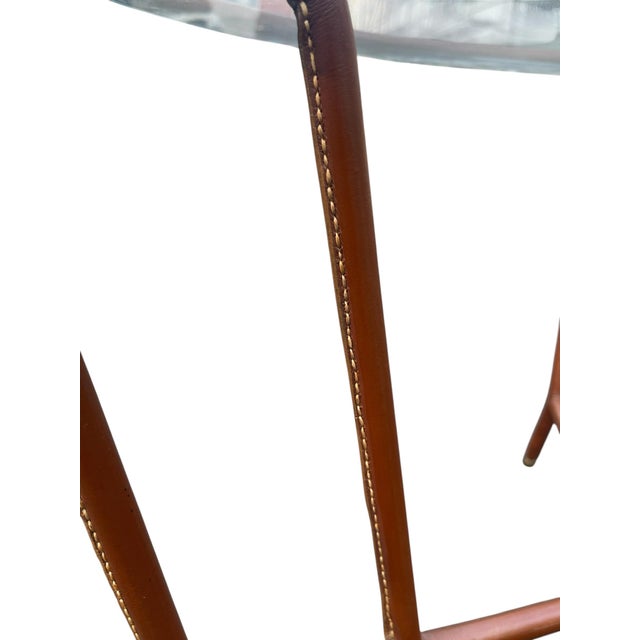 Brown Stitched Leather Cocktail Table by Jacques Adnet, 1950s For Sale - Image 8 of 11