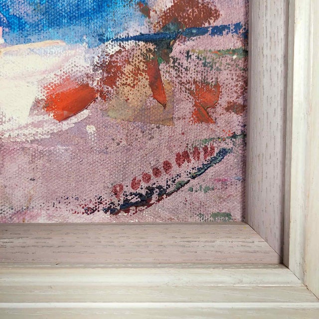 Wood Mid 20th Century Vintage Abstract Still Life Painting Artist Signed Goodman Floral Vase Mid-Century Modern, Framed For Sale - Image 7 of 10