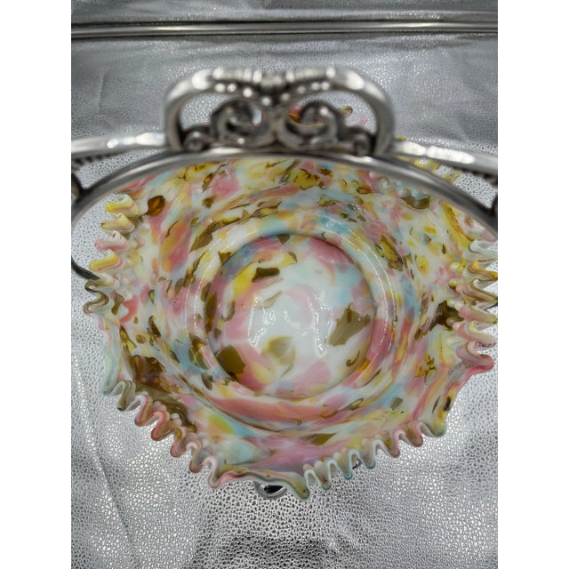 Victorian Late 19th C Silverplate Brides Basket With Ruffled Edge Confetti Bowl For Sale - Image 3 of 12