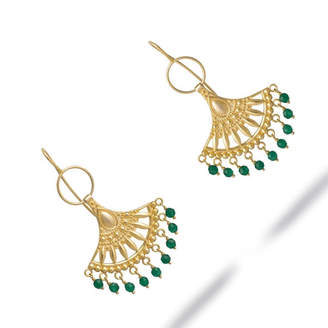 Early 21st Century Bohemian Style Jade Sunburst Dangle Earrings, A Pair For Sale - Image 5 of 8