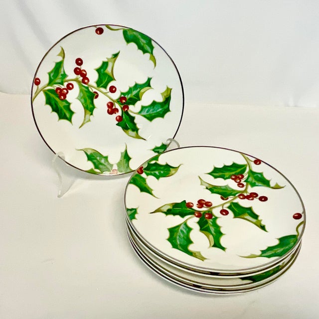 2001 Americana Hollywood Regency Restoration Hardware Holly Berry Salad Plates - Set of 6, Christmas For Sale - Image 11 of 15