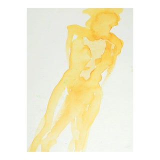 Vintage Abstract Yellow Nude Study Watercolor Painting For Sale