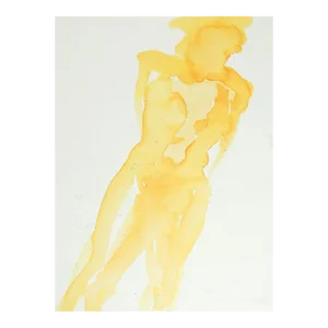 Vintage Abstract Yellow Nude Study Watercolor Painting