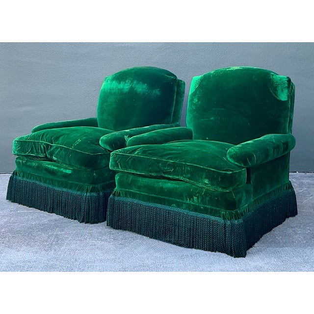Vintage Emerald Velvet Lounge Chairs - A Pair For Sale - Image 11 of 12