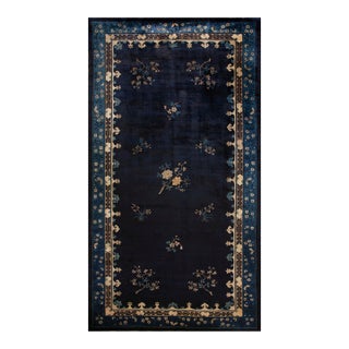 1920s Classic Greek Key Antique Peking Large Room Size Wool Blue Navy Rug For Sale