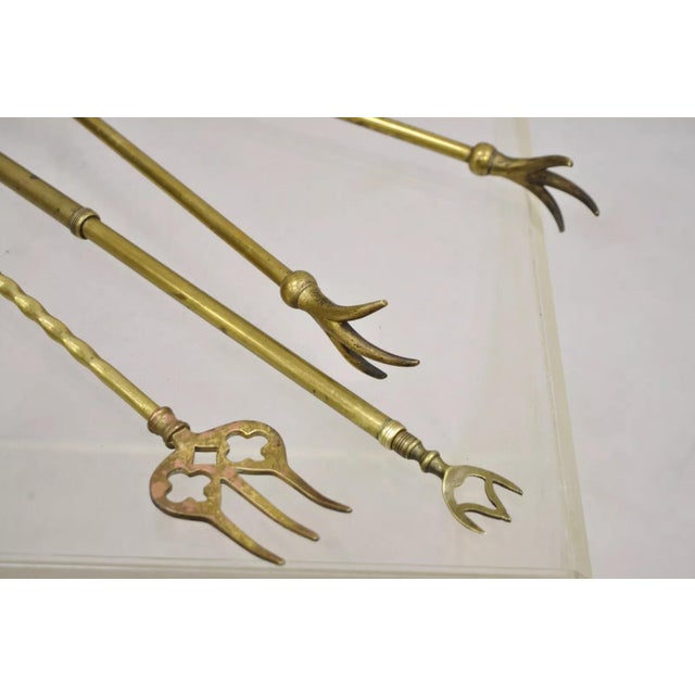 Antique English Sheraton Federal Figural Brass Fireplace Tool Set - 3 Piece Set For Sale - Image 4 of 11