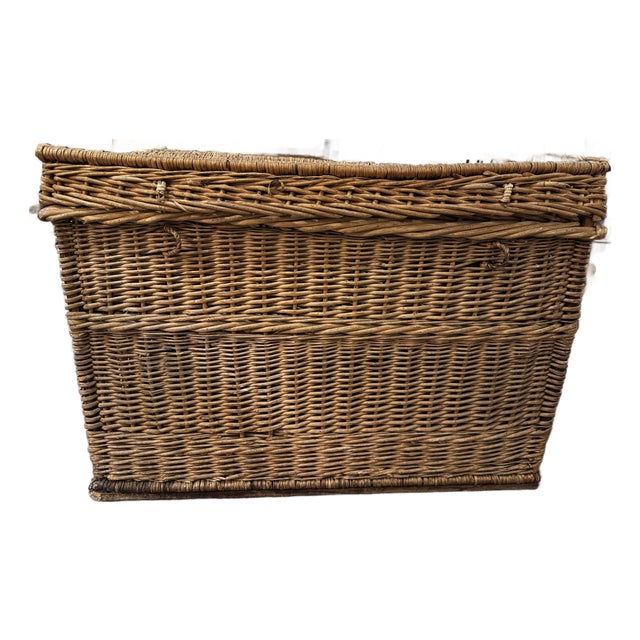 1940s French Wicker Travel Trunk For Sale