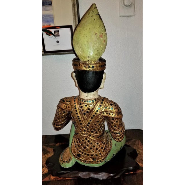 Early 20th Century Thai Seated Boy Emperor Polychrome Statue For Sale - Image 9 of 13