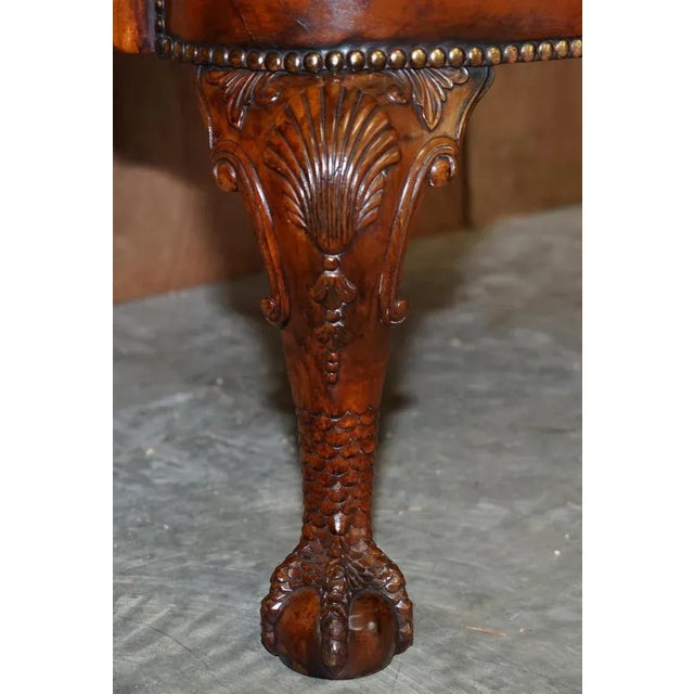 Vintage Eagle Armed Claw & Ball Feet Brown Leather Armchair For Sale - Image 9 of 18