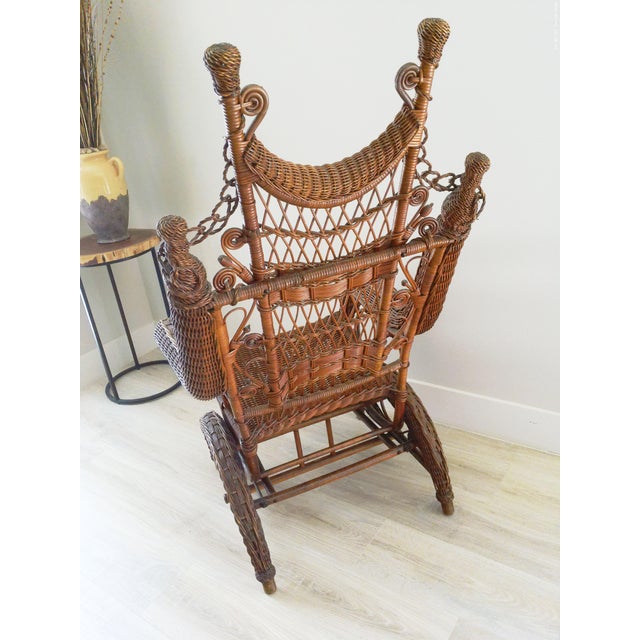 Brown Antique American Victorian Wicker Woven Rocking Chair For Sale - Image 8 of 8