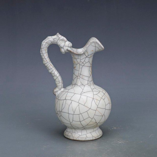 Chinese Ceramic Wine Pot Guan Ware Crackle Glaze Celadon Flagon For Sale - Image 4 of 13