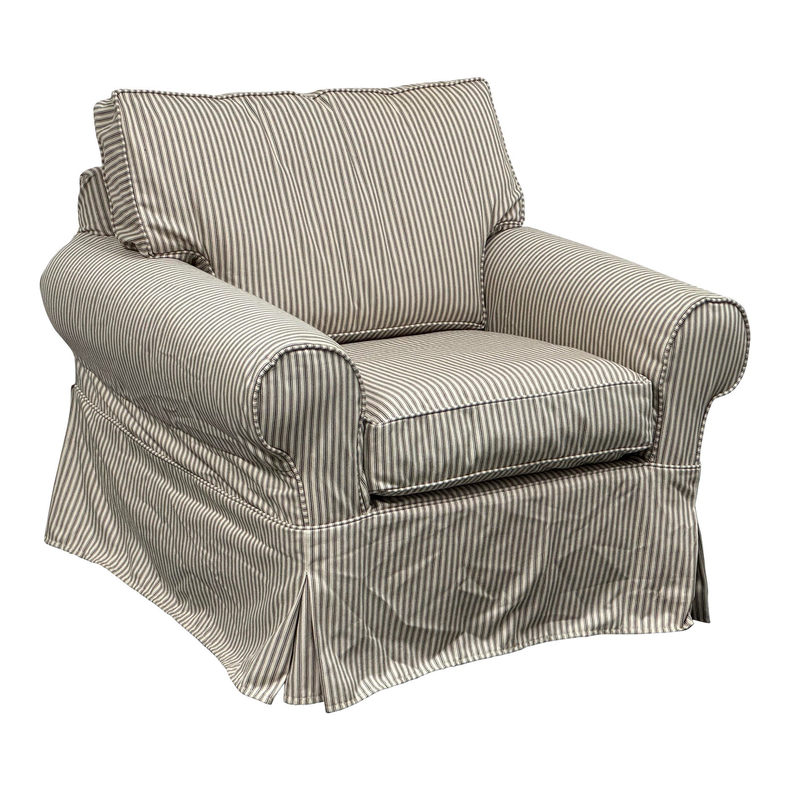 Pottery Barn Basic Navy Pinstripe Slipcover Lounge Chair Chairish