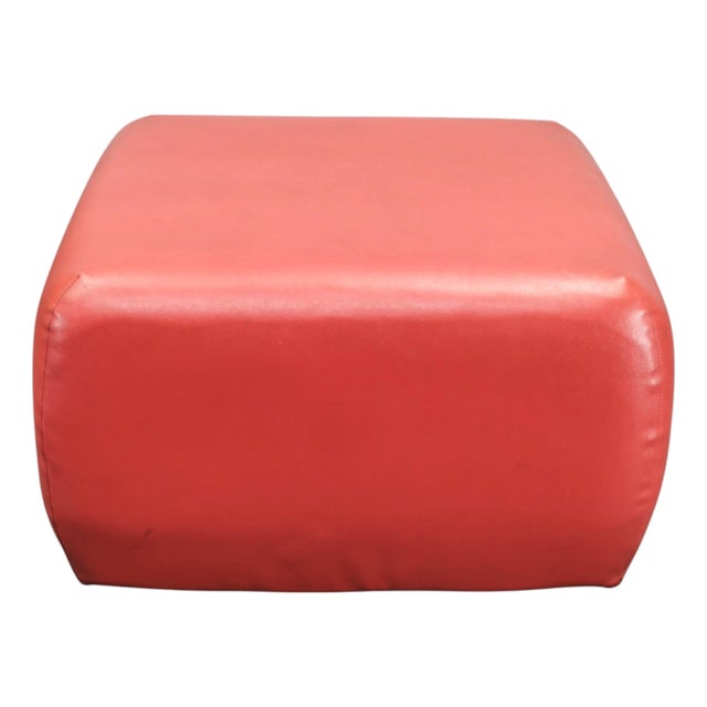1980s Italian Postmodern Red Faux Leather Pouf Ottoman For Sale