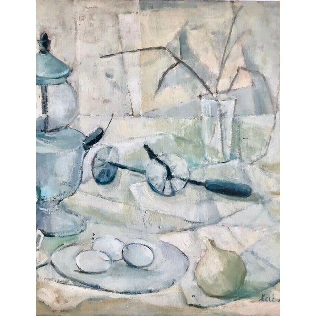 Mid 20th Century Ceil Abrams Still Life in Blue Oil Painting For Sale - Image 4 of 11