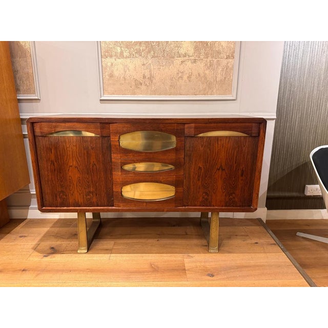 Italian Credenza with Drawers and Brass Detailing, 1950s For Sale - Image 9 of 10