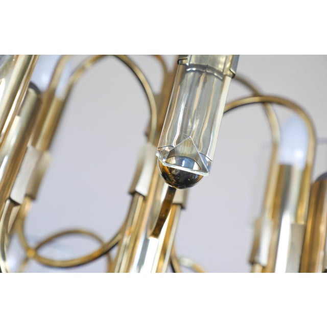 Metal Vintage Brass and Crystal 9-Light Chandelier by Gaetano Sciolari for Sciolari, 1970s For Sale - Image 7 of 18