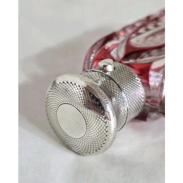 Antique Victorian Bohemian Cut Glass Vanity Scent Bottle with Silver Mount For Sale - Image 13 of 18