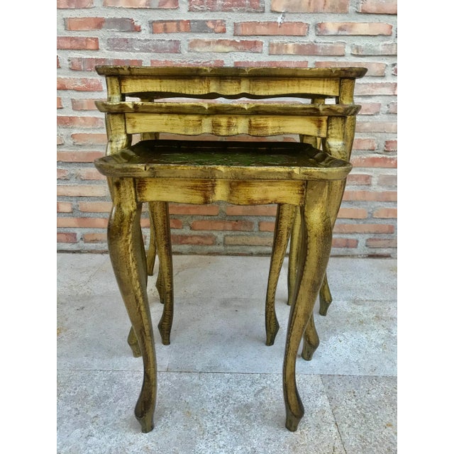 Antique Giltwood and Carved Side Tables with Cabriole Shaped Legs, Set of 3 For Sale - Image 3 of 13