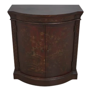 Ethan Allen Red Chinoiserie Decorated Hall Cabinet