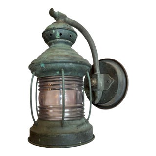 Large Antique Verdigris Patina Copper Porch Light For Sale