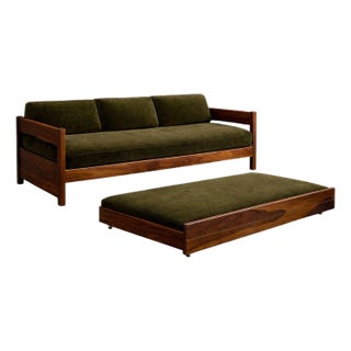 Brazilian Modern Two-in-One Rosewood Sofa & Daybed in Deep Olive Mohair, Celina For Sale