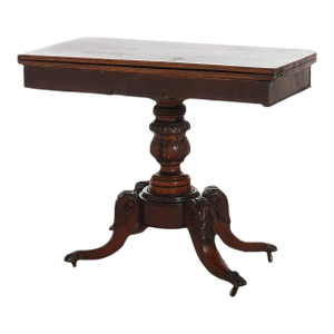 Antique Federal Duncan Phyfe Style Acanthus Carved Mahogany Card Table C1830