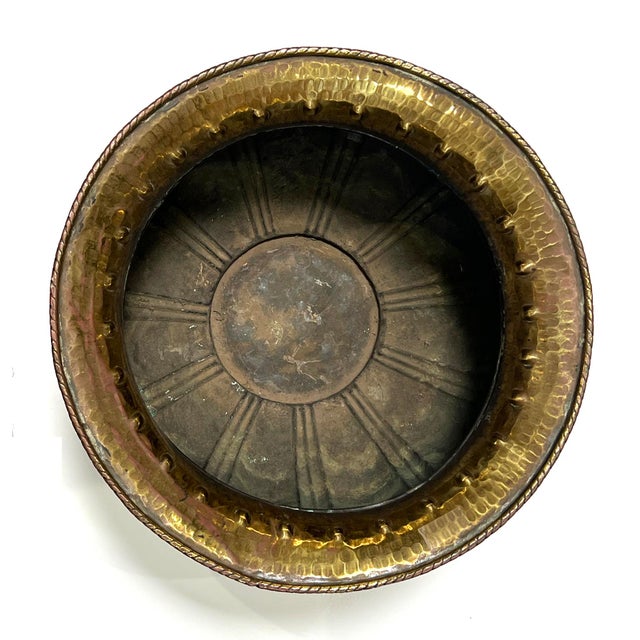 Metal Large English Hand-Hammered Brass Repoussé Round Planter/Jardinière For Sale - Image 7 of 8
