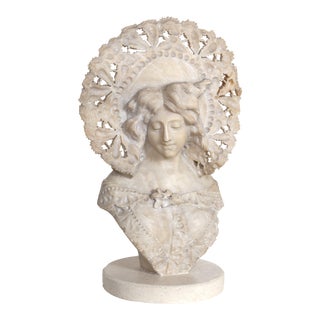 Early 19th Century Adolfo Cipriani, "Bust of a Woman in a Ruffled Bonnet", Alabaster Sculpture For Sale