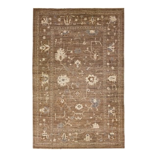 2010s Ovesize Brown Oushak Handmade Wool Rug With Floral Pattern For Sale