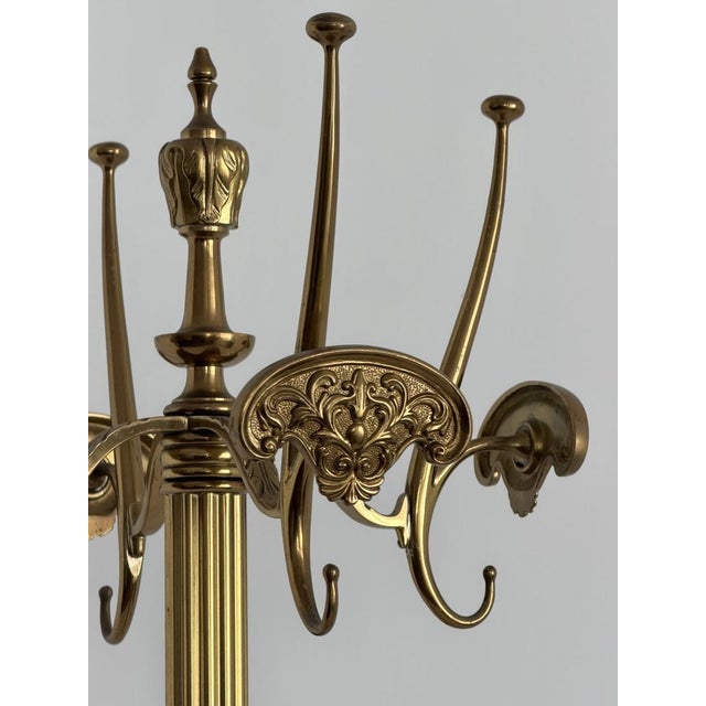 Vintage Brass Coat Rack with Rotating Crown and Fluted Column, 1960s For Sale - Image 6 of 18