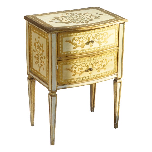 Hollywood Regency Italian Florentine Wooden Chest of Drawers in Gold and White, 1950s For Sale