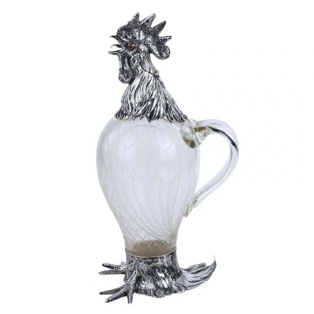 Glass and Silver Rooster Jug from J.D. Schleissner Söhne, Hanau, Germany, Late 19th Century For Sale - Image 10 of 12