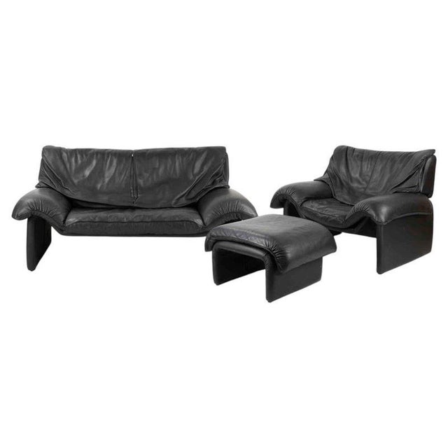 Black Vintage Sofa Set attributed to de Sede, 1980s, Set of 3 For Sale - Image 8 of 8