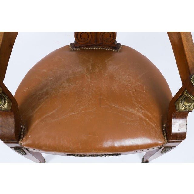 Traditional Antique French Empire Revival Mahogany and Ormolu Mounted Armchair, 19th Century For Sale - Image 3 of 13