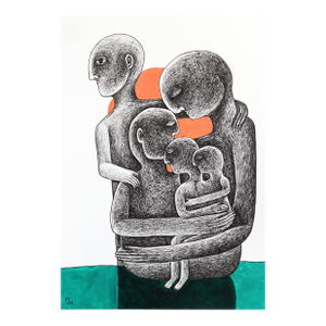 Family - Abstract Vibrant Figurative Illustrative Mixed Media Art on Paper Original Artwork by Melissa Chalhoub