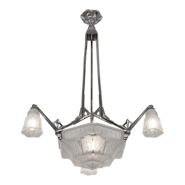 French Art Deco Chandelier by P. Maynadier 1930 France For Sale