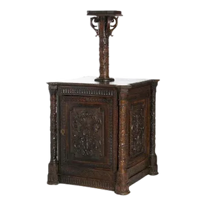 Early Antique Continental Carved Oak Reliquary Cabinet & Carved Columns, 18th Century