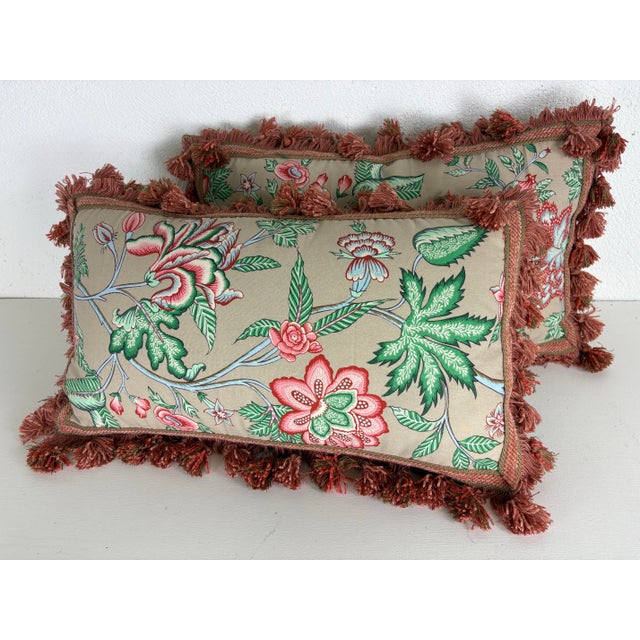 Vintage Brunschwig & Fils Tasseled Floral Pillows/a Pair For Sale In Philadelphia - Image 6 of 11
